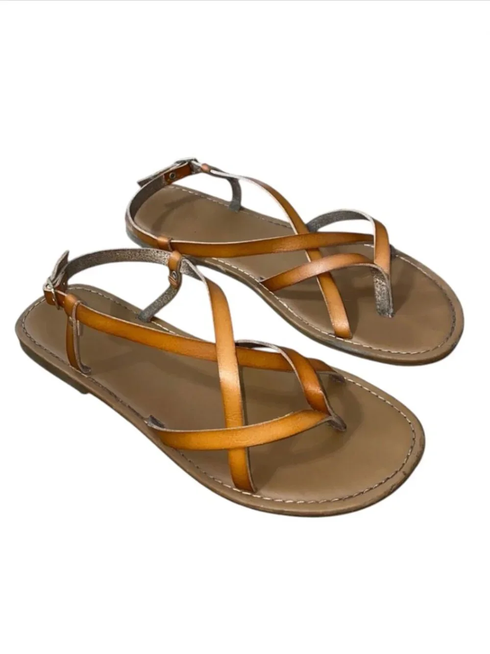 Tan Brown Strappy Sandals Size Neutral Open Toe Casual Summer Shoes 9.5